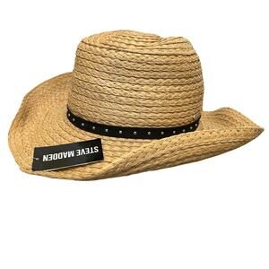 Steve Madden Studded Woven Hat NWT Women's OS Pale Yellow Beachy Western